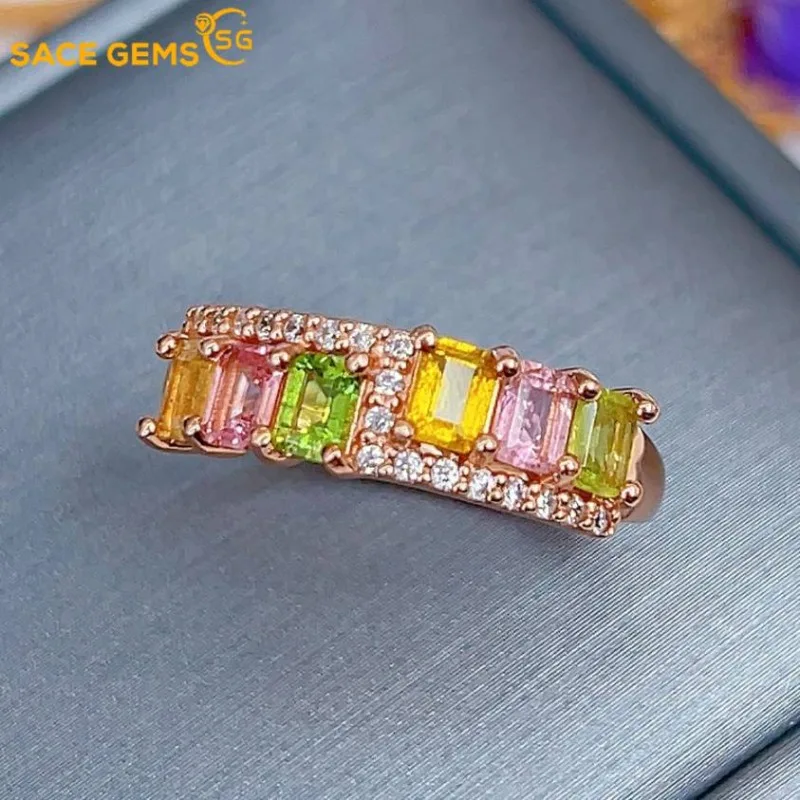 

SACE GEMS New 925Sterling Silver 4MM Natural Tourmaline Gemstone Rings for Women Engagement Cocktail Party Fine Jewelry Gift