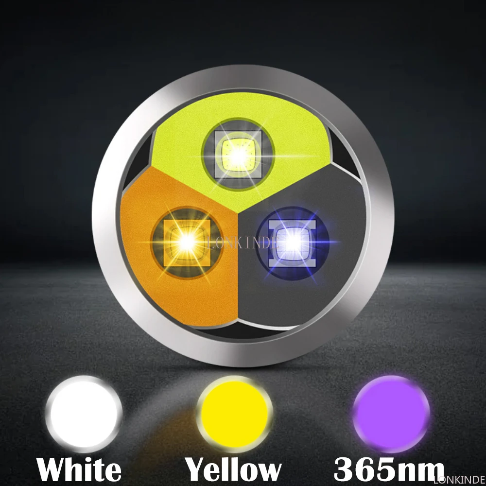 Expert Jade Identification Torch 3LEDs Sources White/Yellow/365nm UV Flashlight Ultraviolet Gems Jewelry Amber Detector UV Light