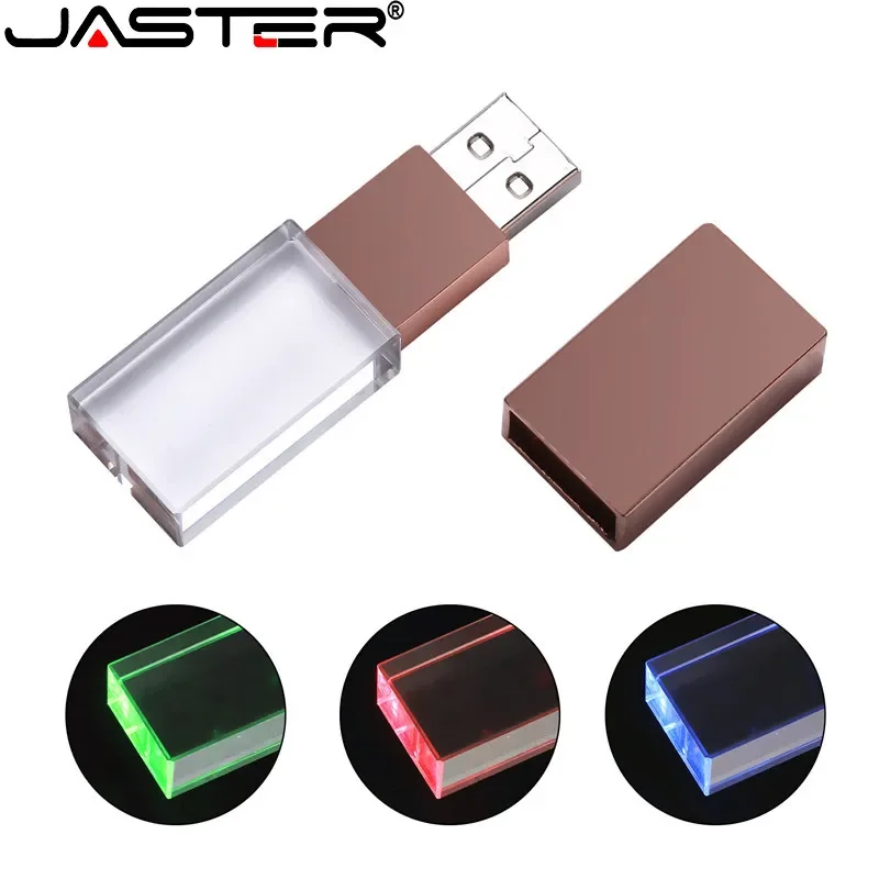 

JASTER Crystal USB Flash Drives 128GB Blue LED Pen Drive 64GB 3D Laser Engraving Memory Stick 32GB Creative Wedding Gifts U disk