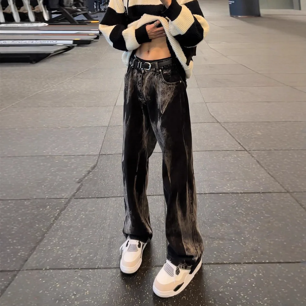 

Black Tie-Dye Jeans Spring And Autumn Men's Trendy Brand Cool Street Style Flared American Drill Straight Blade Pants