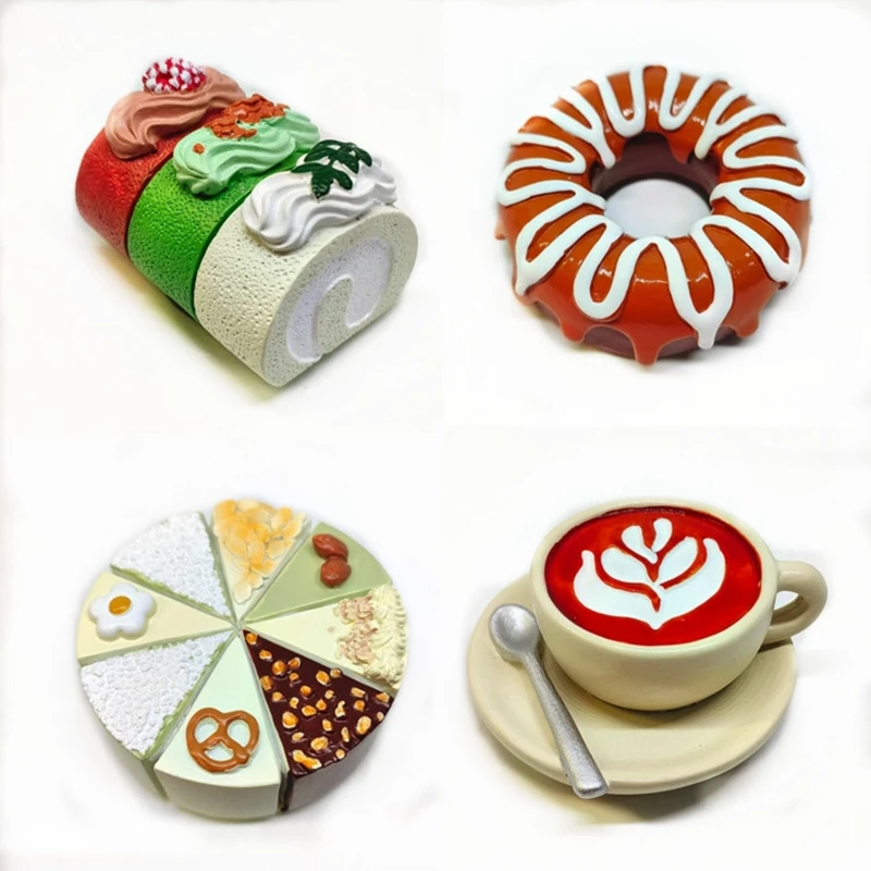 Swiss Roll Mousse Cake Latte Coffee Hand-painted 3D Fridge Magnets Souvenirs Refrigerator Magnetic Stickers Gift