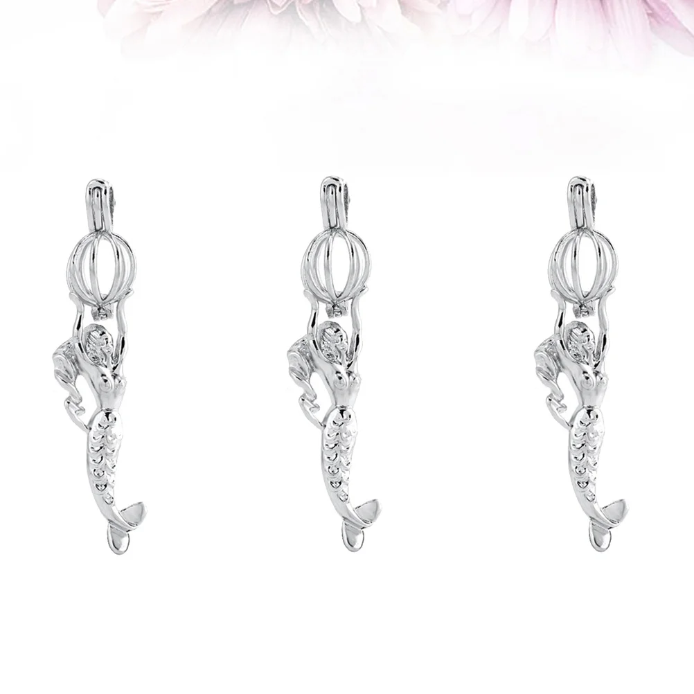 Pendentifs à huile d'aromathérapie en forme de sirène, 3 pièces, fabrication de bijoux, ornements, boule creuse en argent, breloques de collier, pendentifs décoratifs