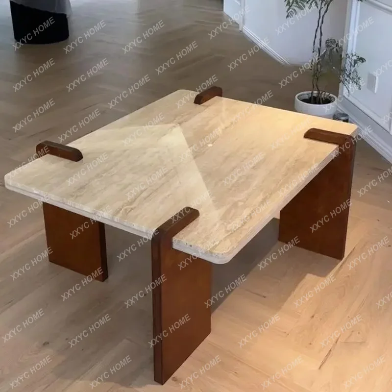 

X Modern Natural Travertine Coffee Table Small Apartment Designer Living Room Simple Square Marble Luxury Stone Tea Table