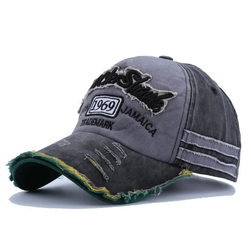 Unisex distressed lemování baseballová čepice outdoorové sepraná džínové ulice boky chmel čepice móda celistvý barva dopis výšivka duckbill čepice