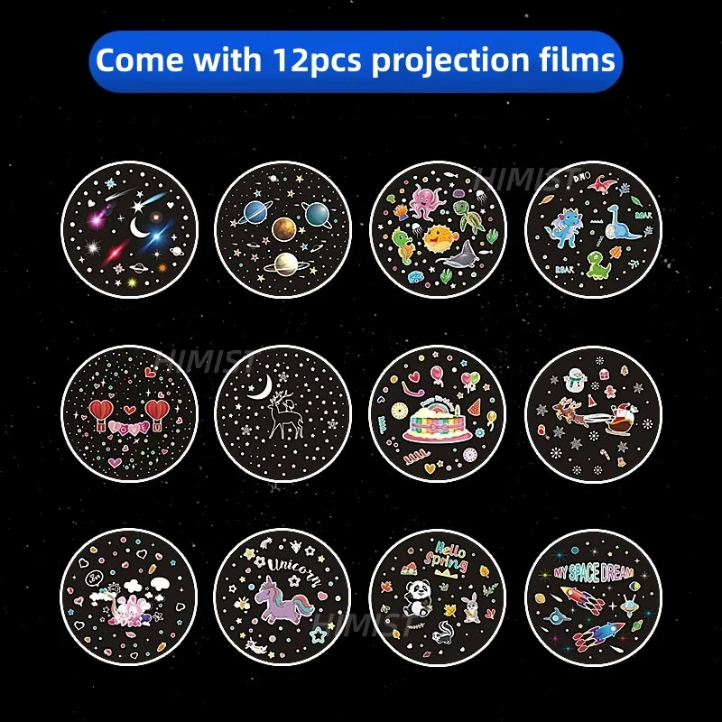 ラッキーラビット キッズプロジェクターナイトライト BTスピーカー付き、12枚のフィルムで銀河星空を投影、ベビールームの装飾、誕生日プレゼントに
