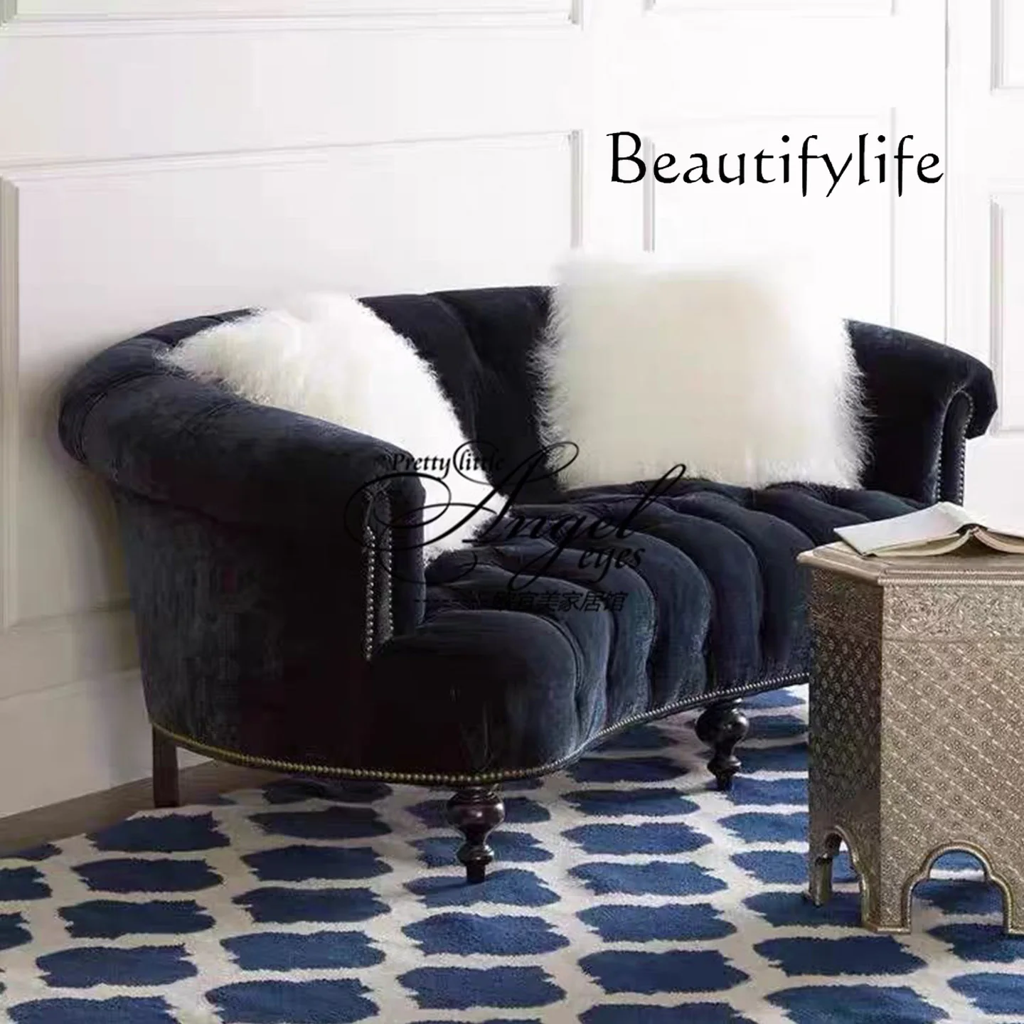 Sofa American country soft bag buckle living room double sofa studio club leisure three-person sofa