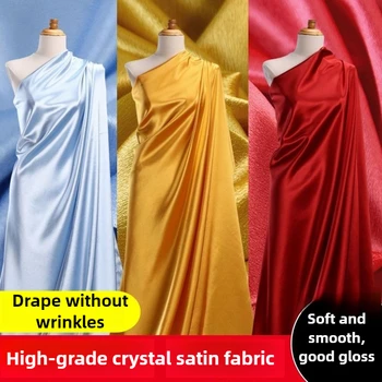 Glossy Blue Crystal Satin Fabric 1