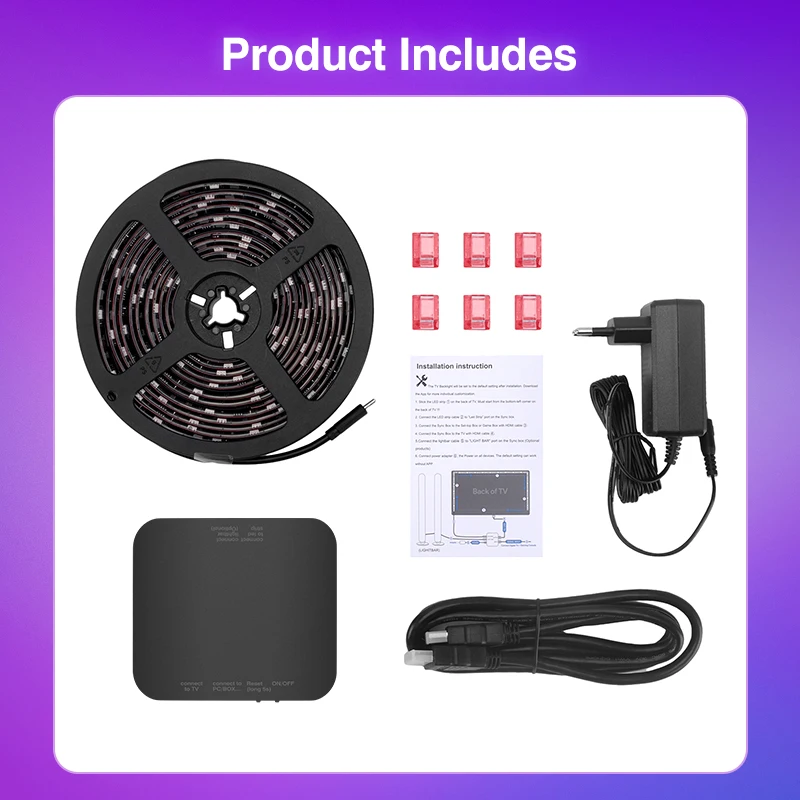 Imagem -06 - Led tv Backlight Kit com Sync Box Hdmi 2.0 4k Rgb Led Light String Decoração de Quarto sem Wi-fi App Versão Simplificada Novo