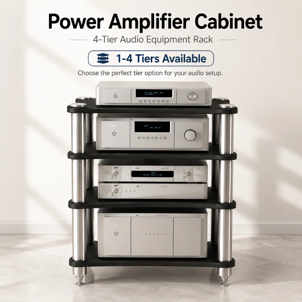 SUS 304 Audio Rack 1–4-lagiges Verstärker-Kopfhörerregal mit Anti-Vibrations-Spikes, Lautsprecher-Aufbewahrungsschrank für Heimkino-Verstärker