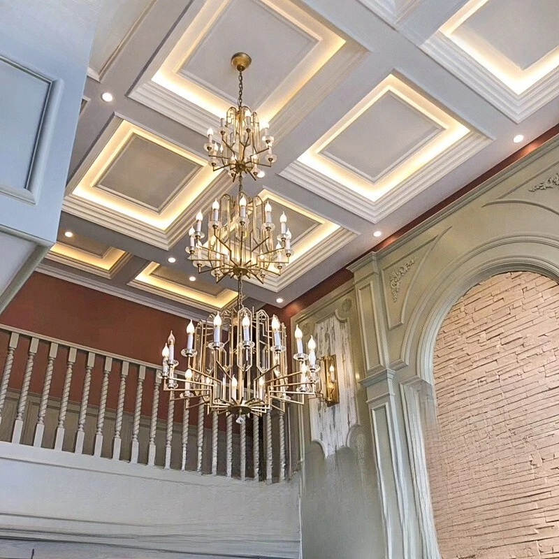 

Large chandelier American light luxury loft duplex building luxury crystal lamp loft high apartment long chandelier