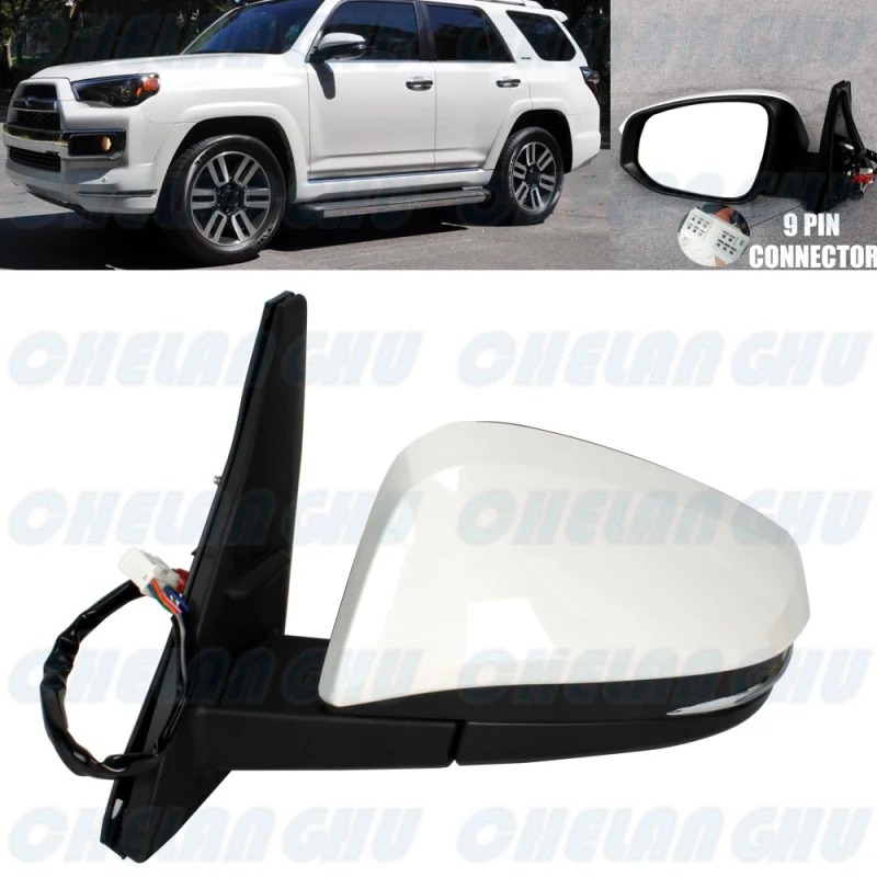 Left Side 9Pins Pearl White Painted Power Fold Mirror Assembly For Toyota 4 Runner 2014 2015 2016 2017 2018 2019 2020 2021