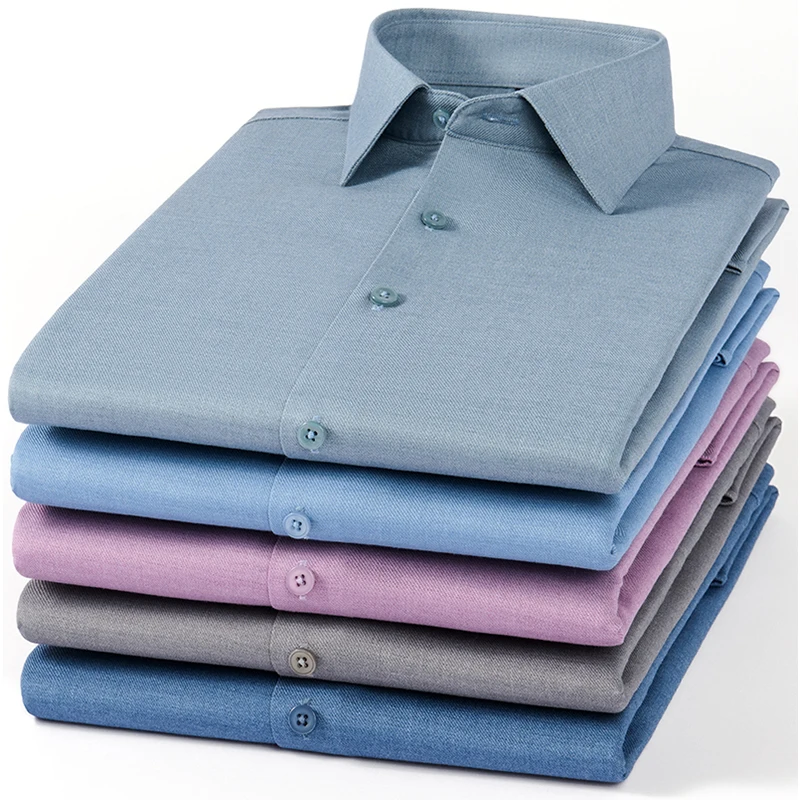 Men's Slim Fit Wool Long Sleeve Shirt High Quality Elastic Soft White Formal Top Designer Office Wear Black Clothes