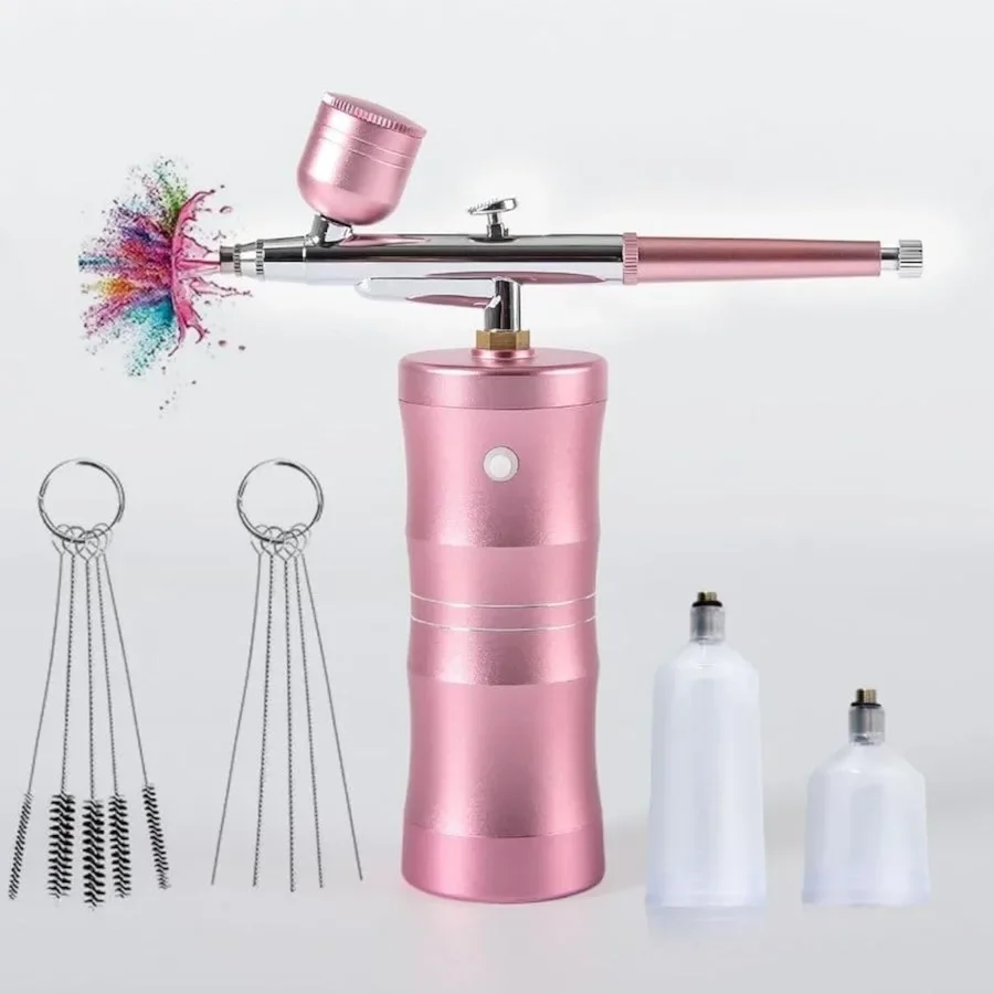 

Rechargeable cordless portable airbrush compressor with 36 Psi output and 0.3mm nozzle for nail art makeup application painting