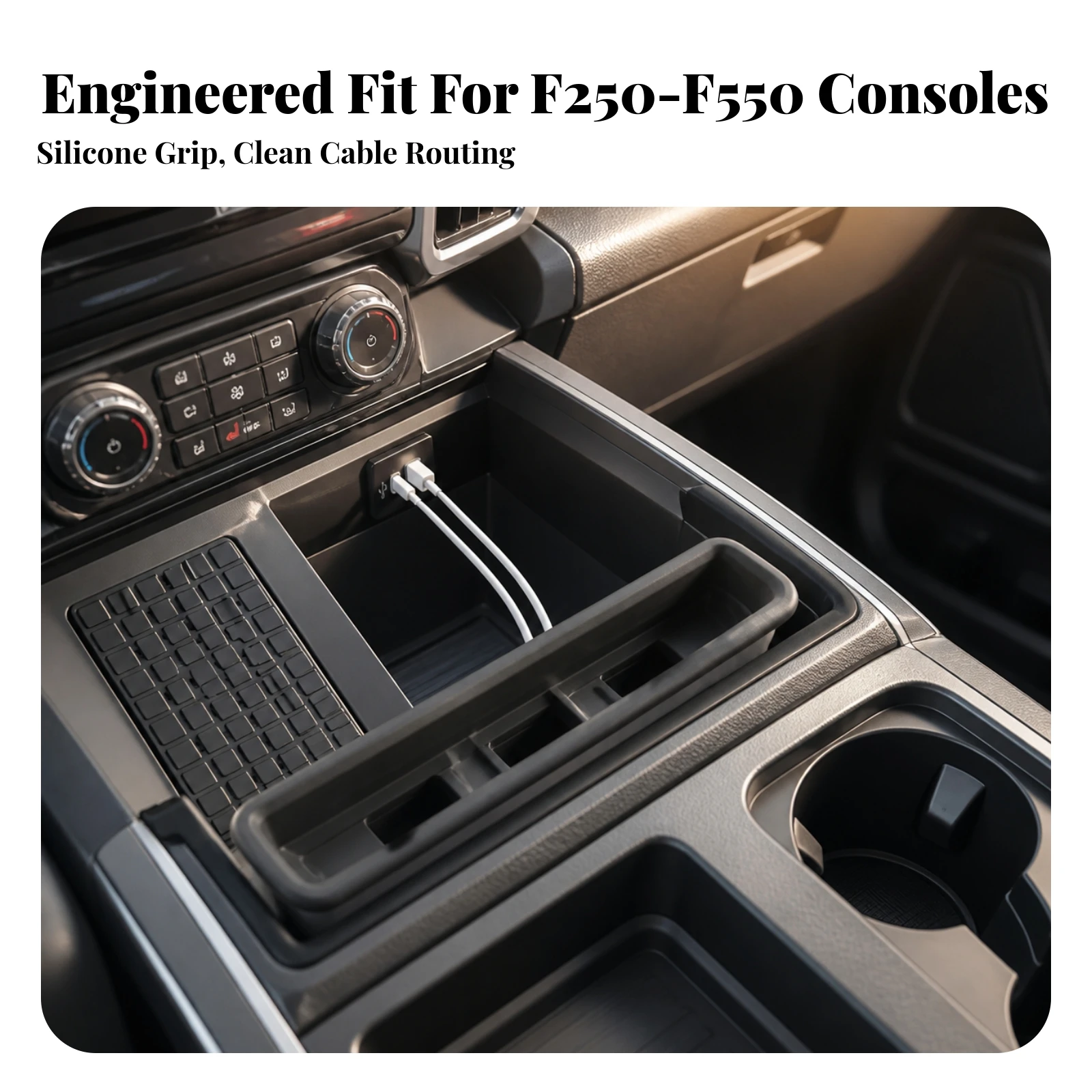 Center Console Tray Non-Slip Center-Console Phone Holder Silicone Phone Holder More Usable Space Armrest Storage Box Slim