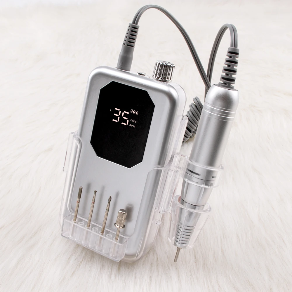 Profesjonalna mini frezarka do paznokci 45W 35000 obr./min, akcesoria, narzędzia, bezprzewodowa, ładowalna, pilnik elektryczny.