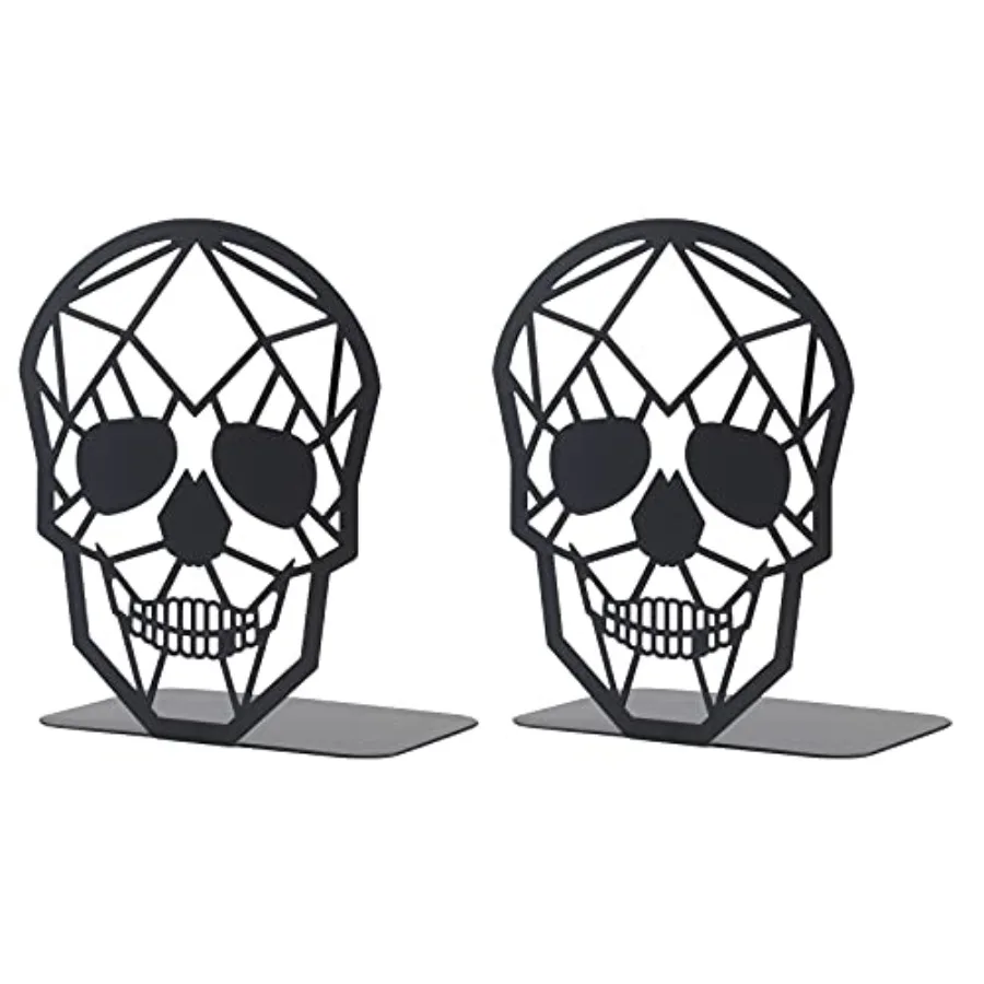 

Black Skull Design Bookend Metal Book Ends, Heavy Duty Bookends for Shelves Desk, Skull Book Shelf Holder for Heavy Books, Deco