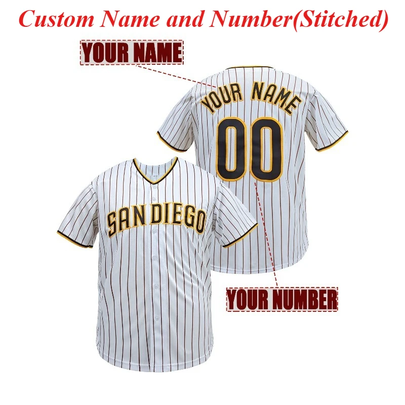 

Customized Name And Number Men's Embroidery Baseball Jersey San Diego Personalized Short Sleeve Button Down Breathable Shirts