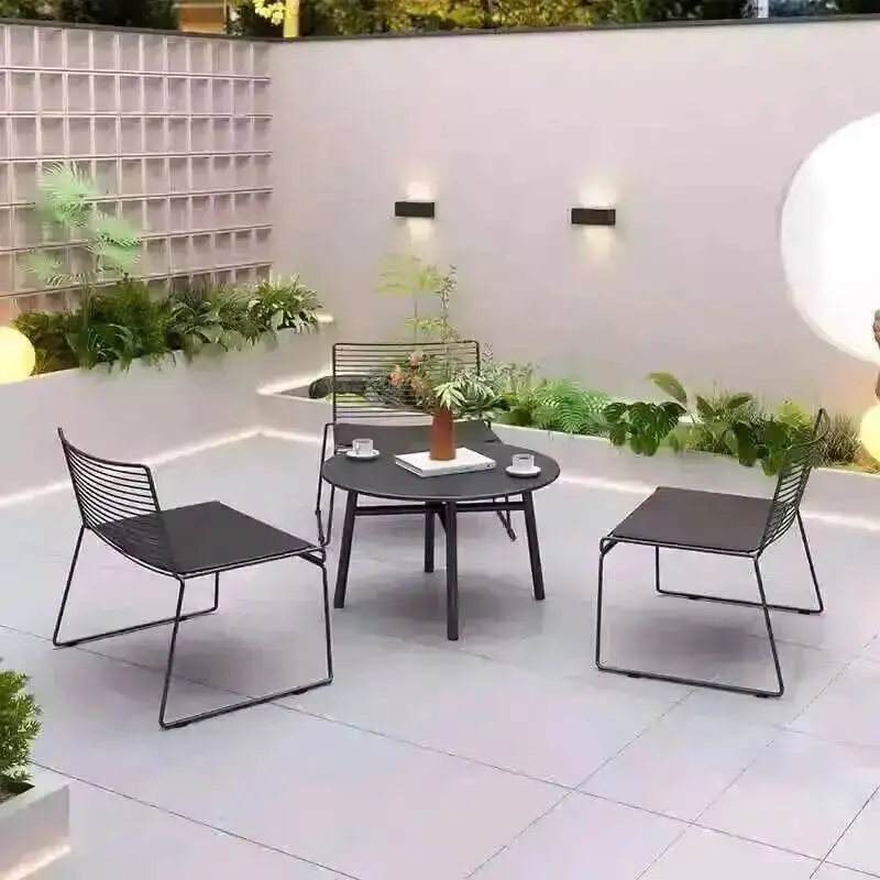 Simple Cafe Balcony Leisure Iron Courtyard Garden Open-air Milk Tea Shop Outdoor Table and Chair Combination Furniture