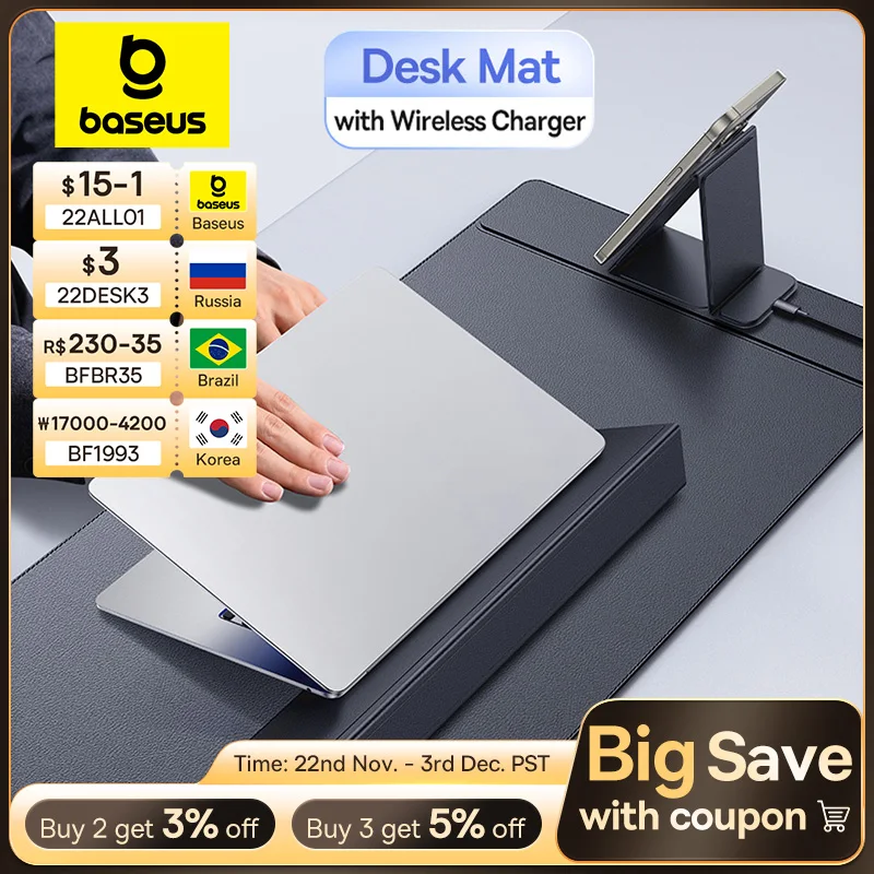 Baseus Large Desk Mat Office Wrist Rest Laptop Stand Holder for Work Game Study Read Soft PU Waterproof Keyboard Mat Mouse Pad