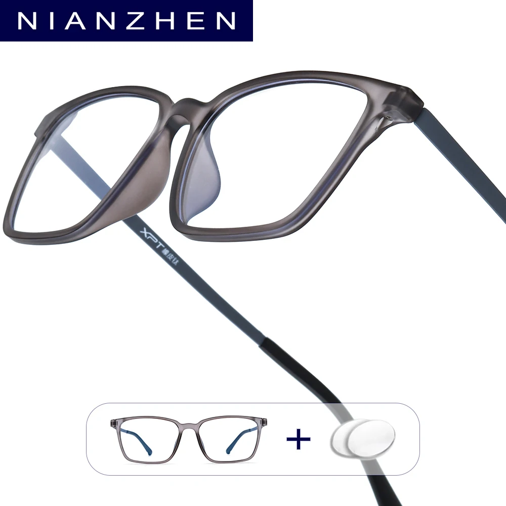 NIANZHEN lunettes de Prescription progressives Anti bleu myopie lentille optique lunettes hommes lunettes carrées en caoutchouc titane cadre 9822
