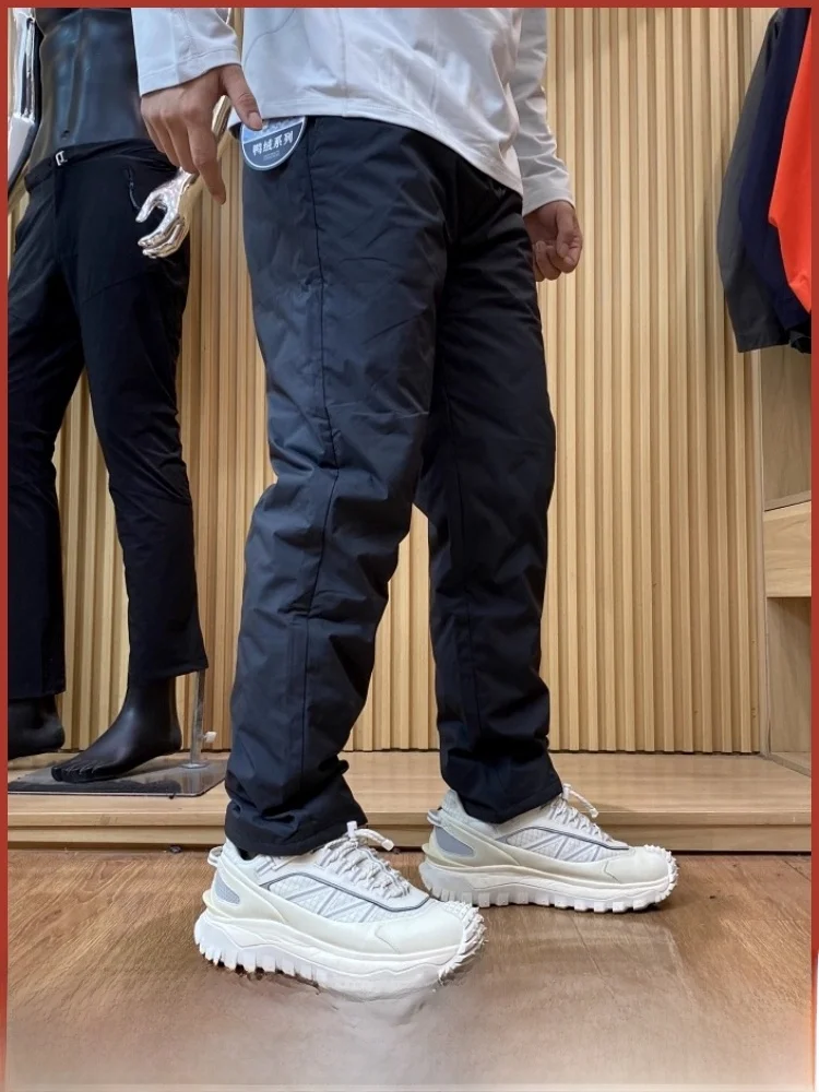 

Warm Fce Lined Casual Straight Leg Du down Pants Elastic Waist Pred Vinyl Loing Men's Winter New Sle All-Match Ou...