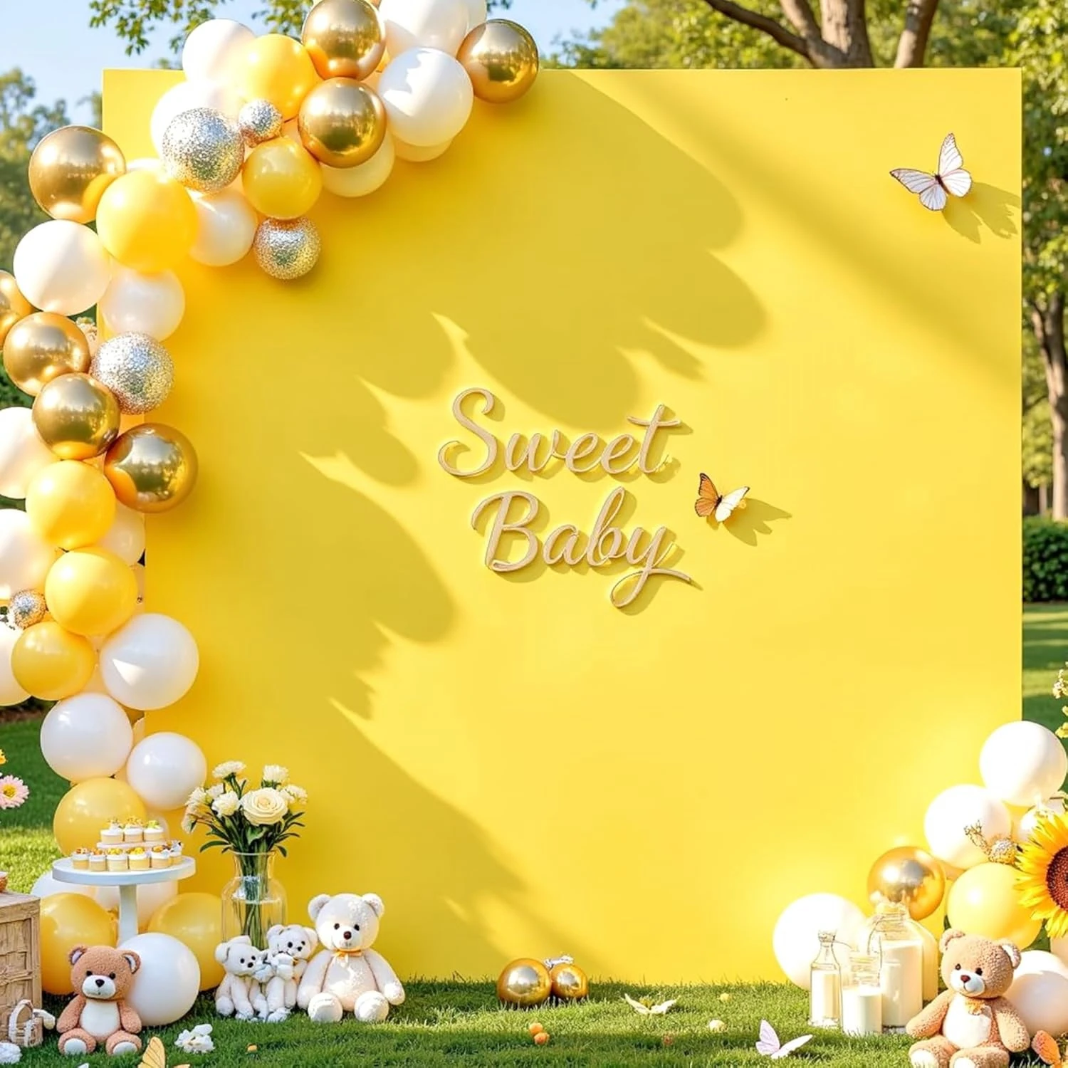 

2-sided Yellow Square Arch Cover for Birthday Wedding Party Decor Baby Bride Shower Custom Spandex Stretchy Photography Backdrop