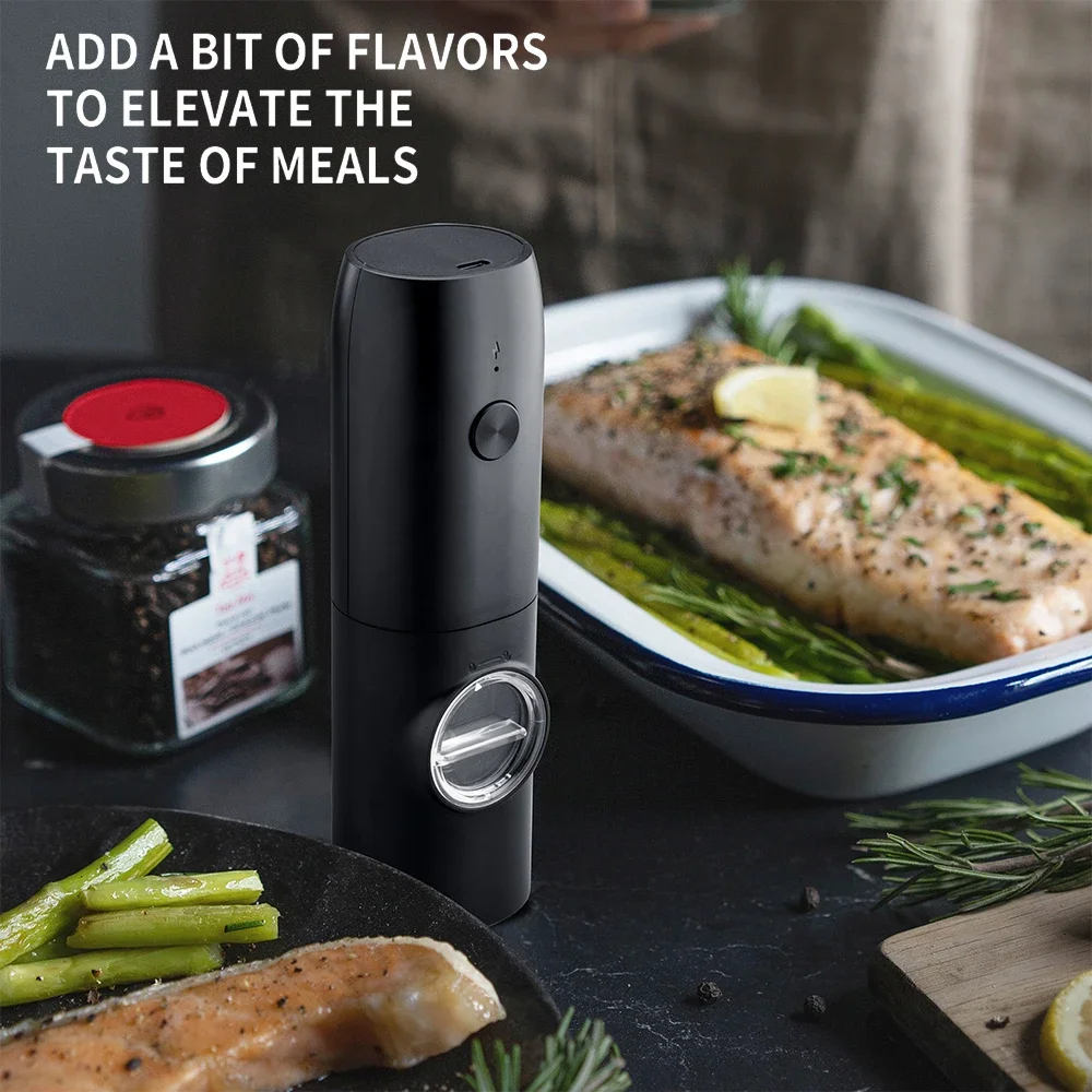 Перезаряжаемая электрическая мельница для перца, мельницы для соли и перца со светодиодной подсветкой, регулируемые мельницы для грубости, зарядка через USB, мельница для специй