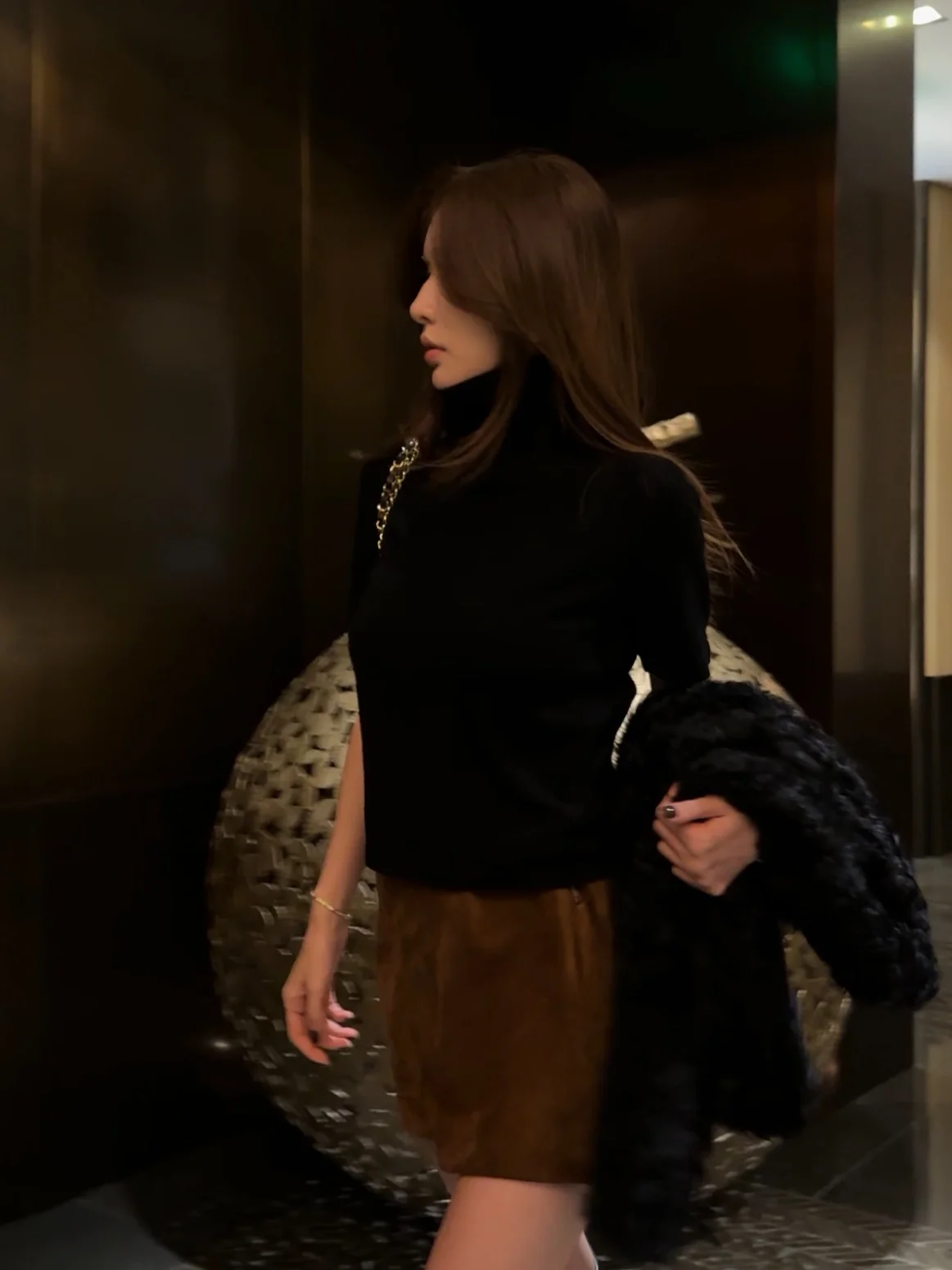 

MBNLF High nce Camere Wool Texture Striped Base irt Women's French Sle ort Sve Knitted Sweater