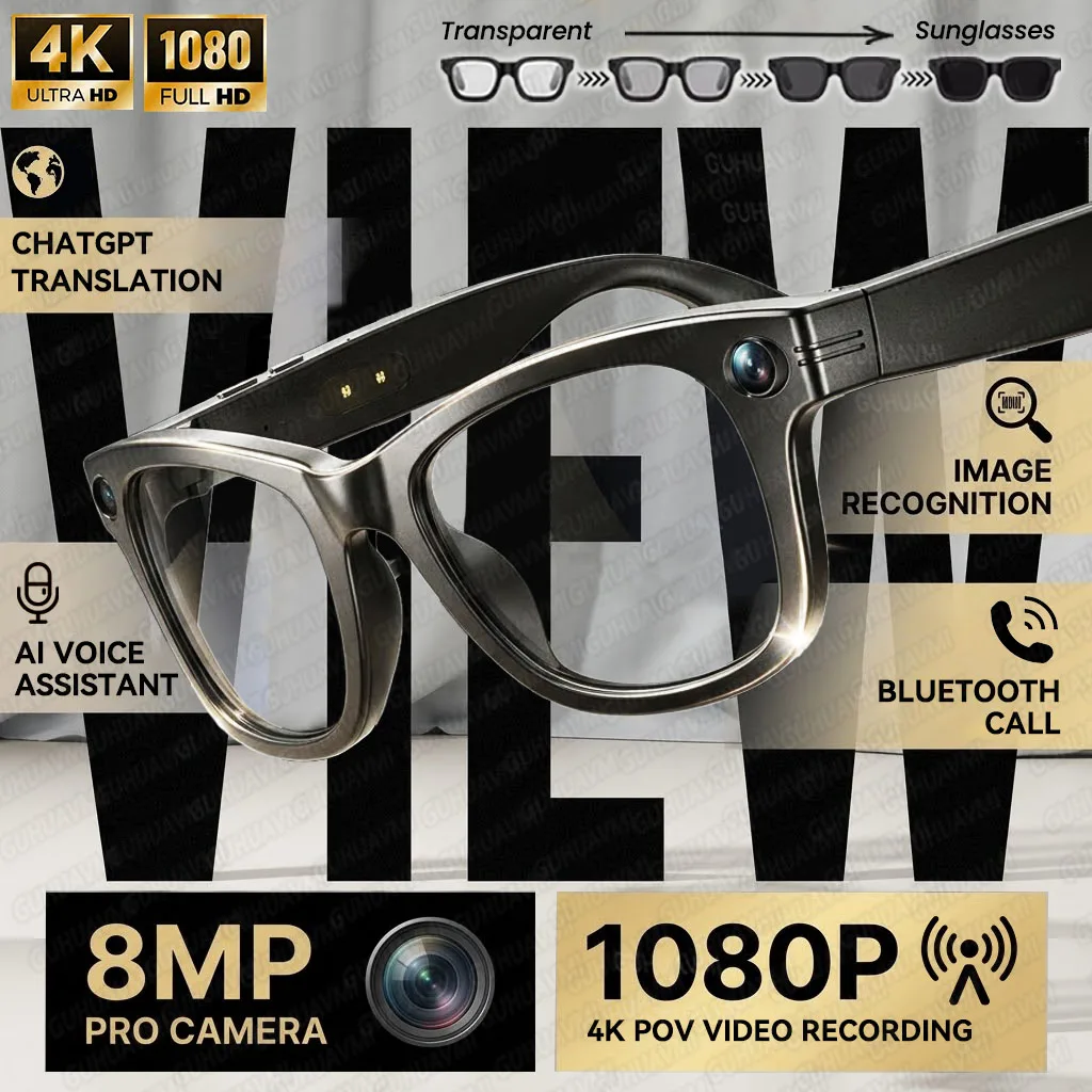 2026 Smart Glasses with HD Camera 1080P Video Stabilization Real-Time Translation ChatGPT Assistant UV400 Protection Sunglasses