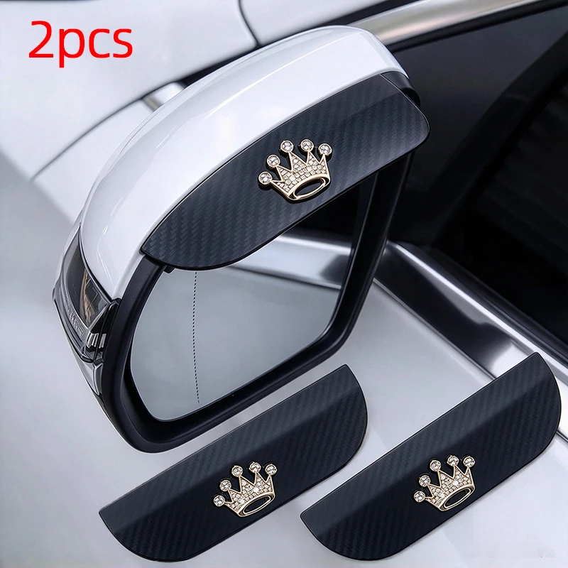 2Pcs Car Rearview Mirror Rain Visors, Bling Crown Pattern Left & Right Side Mirror Rain Covers, Decorative Car Accessories
