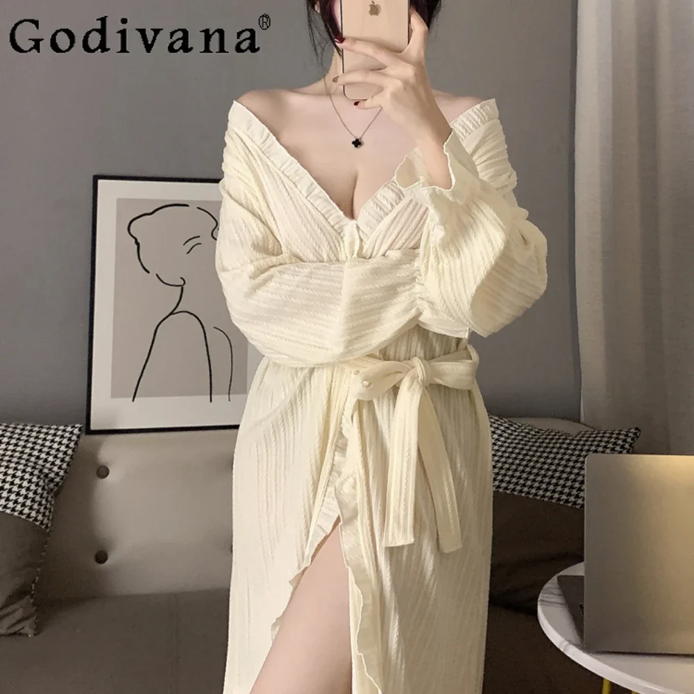 

Women's Sleepwear Cotton Nightdress Court Style Pajamas Loose Casual Long Sleeve Bathrobes Nightgowns Homewear