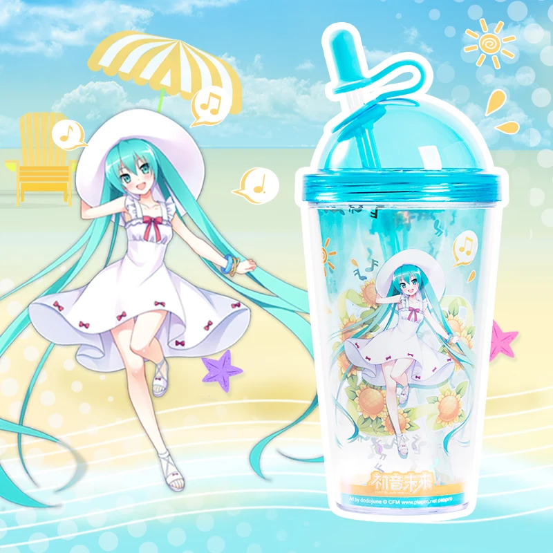 moeyu-ミクカップ水筒蓋付きストローティージュースマグ漫画ドリンクウェアボーカロイド初音コスプレかわいいポータブルカップ