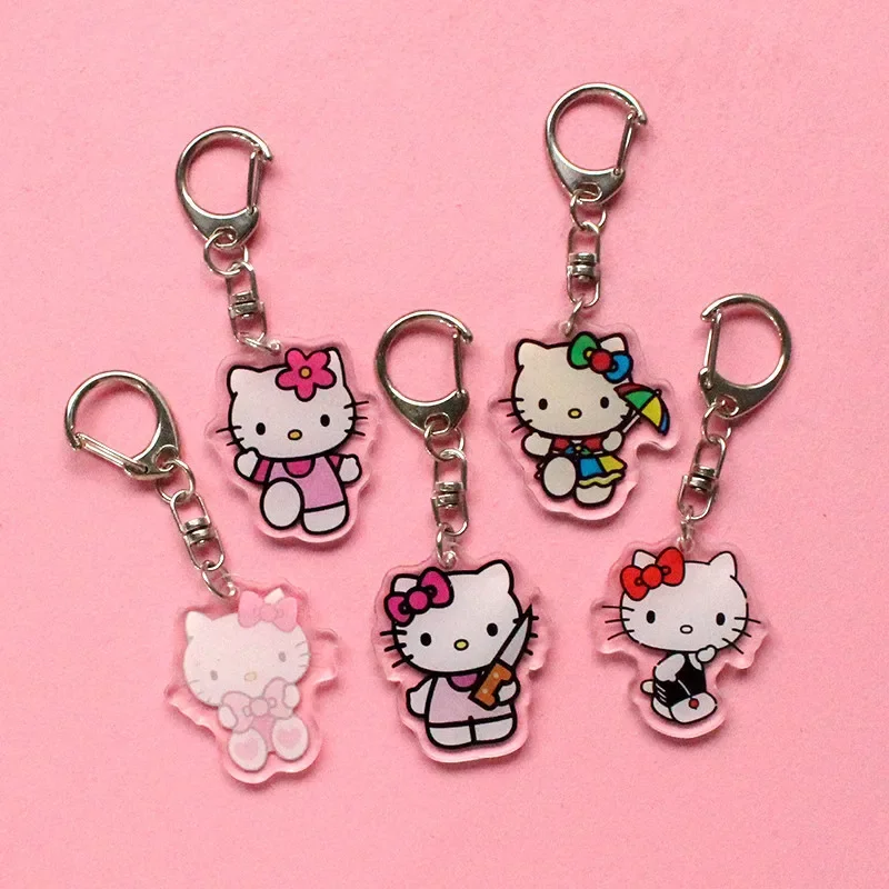 Sanrio Hello Kitty anahtarlık Kawaii akrilik şeffaf çift katmanlı anahtarlık moda sevimli sırt çantası süsler kızlar için