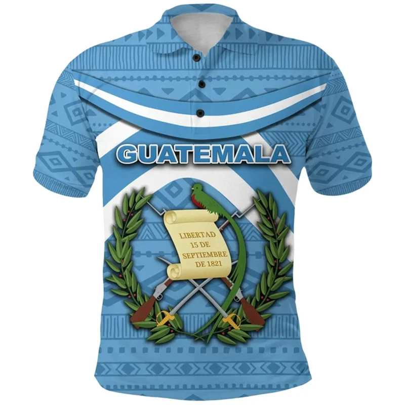 3D Printing The Republic-of Guatemala Map Flag Polo Shirt Guatemala Emblem Graphic Polo Shirts Fashion Polo T Shirt For Men Tops