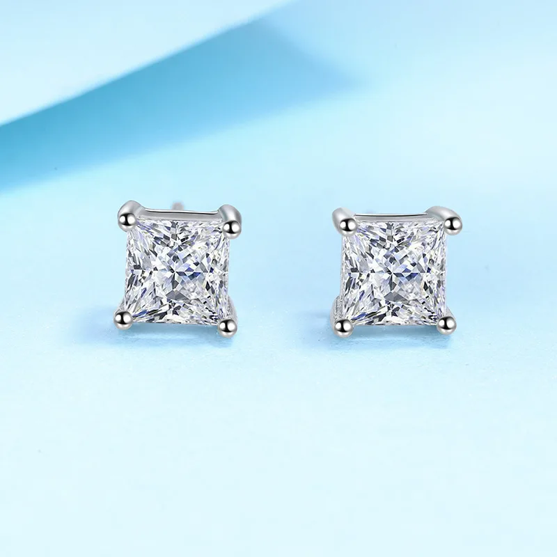 Genuine 925 Sterling Silver High-quality Fashion Jewelry Square Crystal Stud Earrings For Woman New XY0284