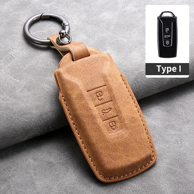 Car Key Case Cover for VW Volkswagen Touareg 2019 2020 2021 2022 2023 Leather Car Key Protection Shell