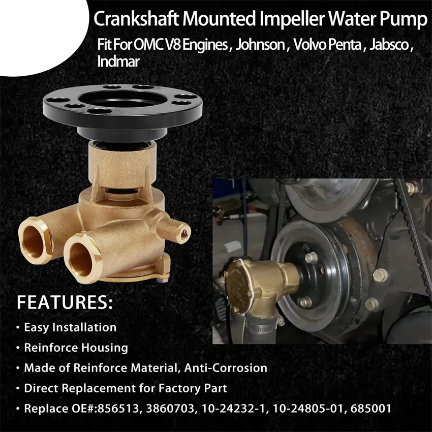 ANX Rohwasserpumpe, Kurbelmontierte V8-Kühlpumpe, Passend für OMC Johnson Sherwood Volvo Penta Jabsco, Ersetzt # 856513 3860703 F6B-9 – Detail 6