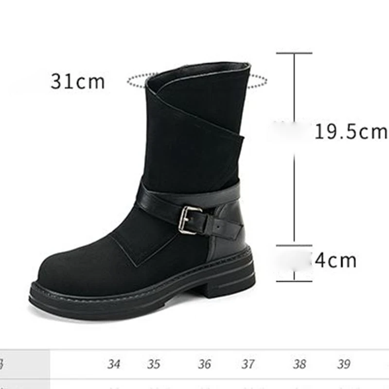 

ORCHA LISA Модная обувь Женские сапоги до середины икры в стиле ретро с круглым носком и толстым каблуком 4 см, без шнуровки с пряжкой на ремне, большой размер 41-43, для отдыха на каждый день