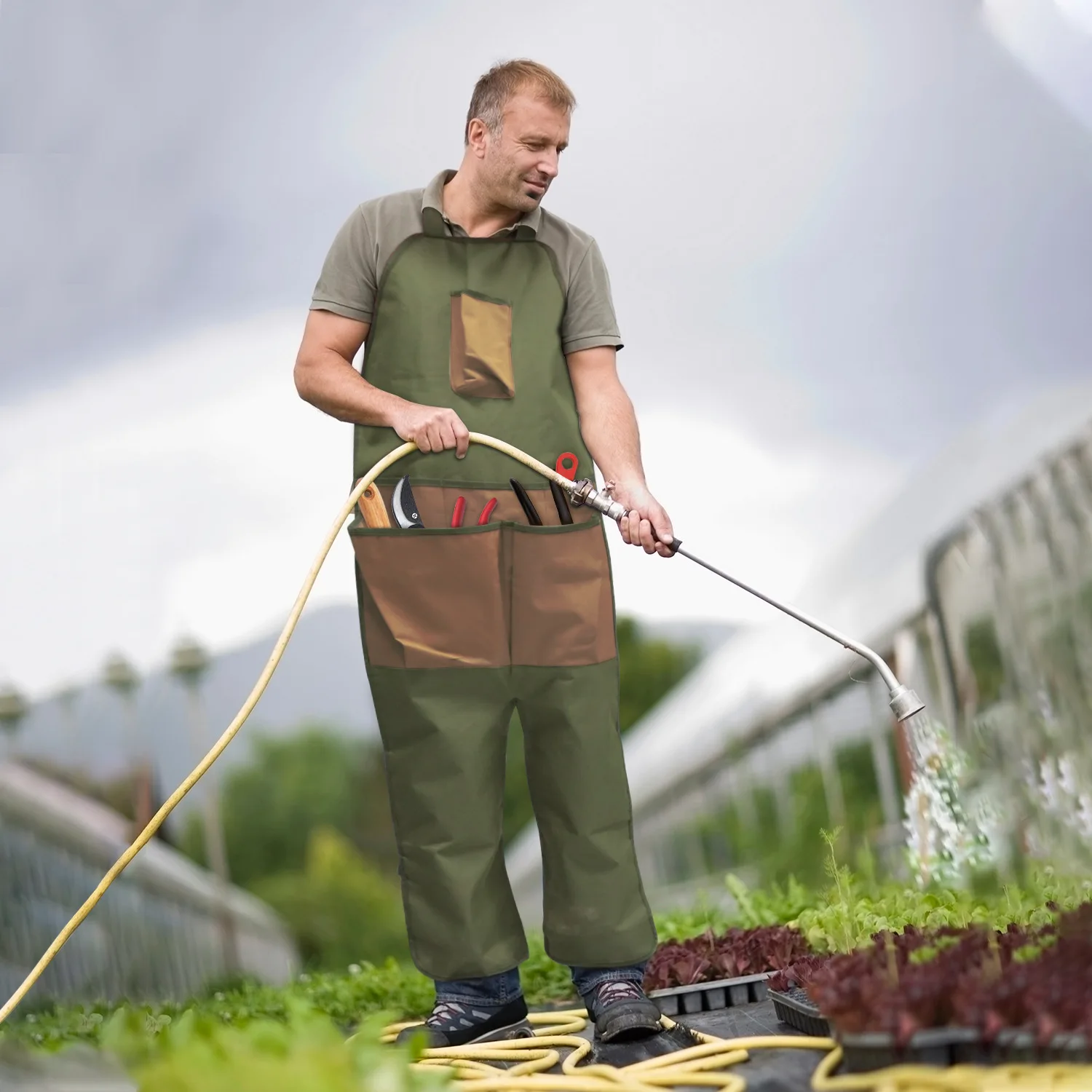 

Outdoor Garden Extended Edition Gardening Color blocked Leg Apron Trimming Waterproof Oxford Cloth Garden Pocket