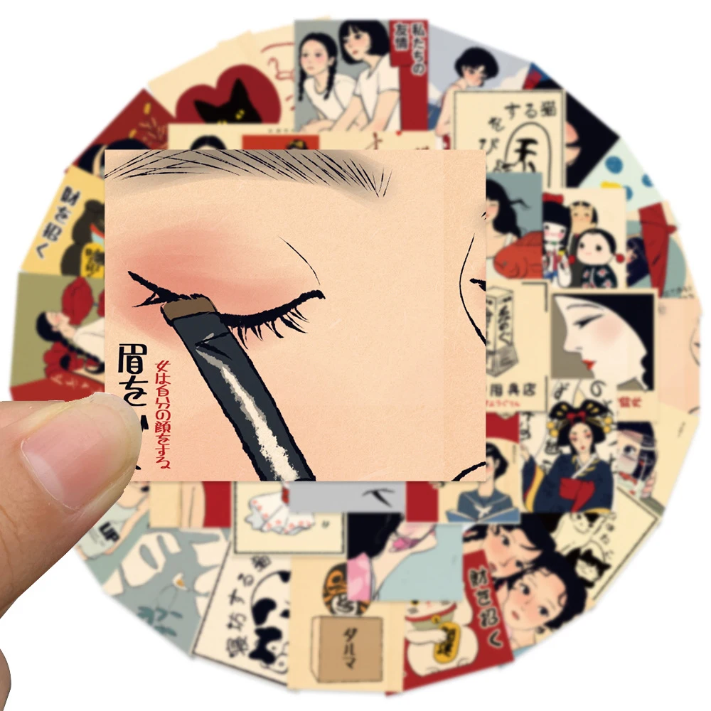 

10/30/50pcs Retro Japanese Culture Cartoon Stickers Cute Anime Girl Aesthetic Decals Luggage Phone Notebook PVC Sticker Packing