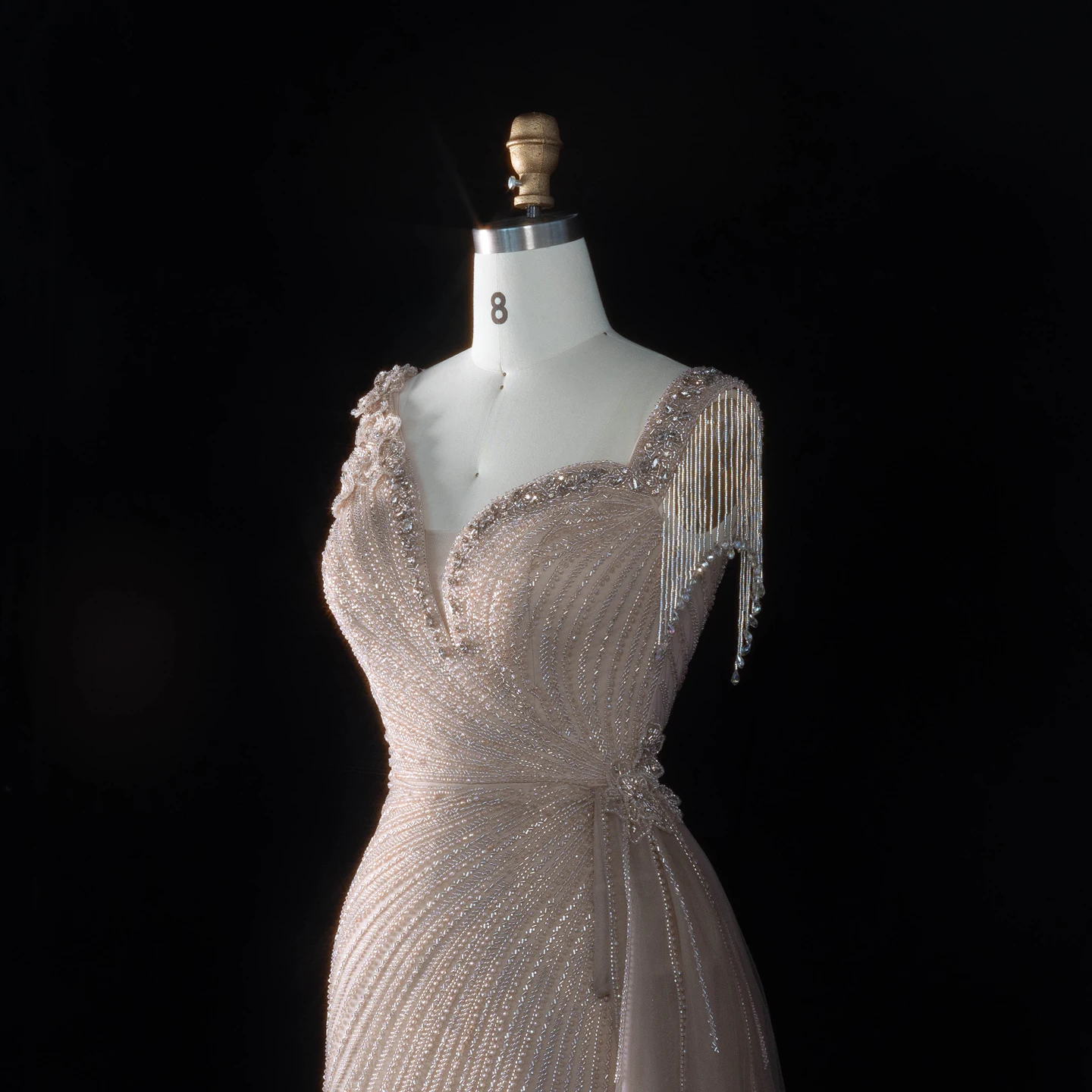 Sharon Said Abendkleid Glamouröses Grünes Tüllkleid mit Perlen und Quasten, Sweetheart-Ausschnitt, Luxuriöses Dubai-Formelles Hochzeits- und Partykleid SS103 Maßanfertigung – Detail 37