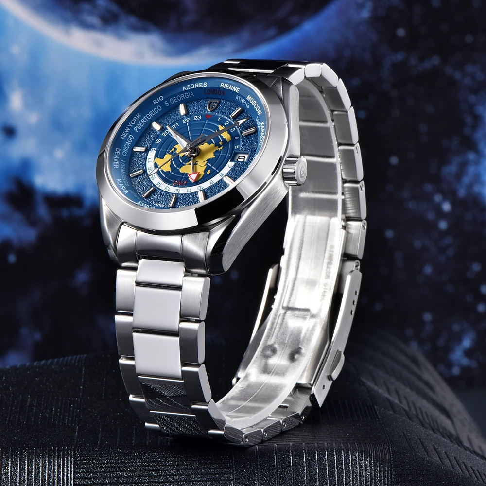 2025 جديد PAGANI DESIGN التوقيت العالمي GMT منطقة خريطة ساعات رجالية ساعة أوتوماتيكية للرجال الميكانيكية مقاوم للماء 100 متر ساعة اليد الرجال