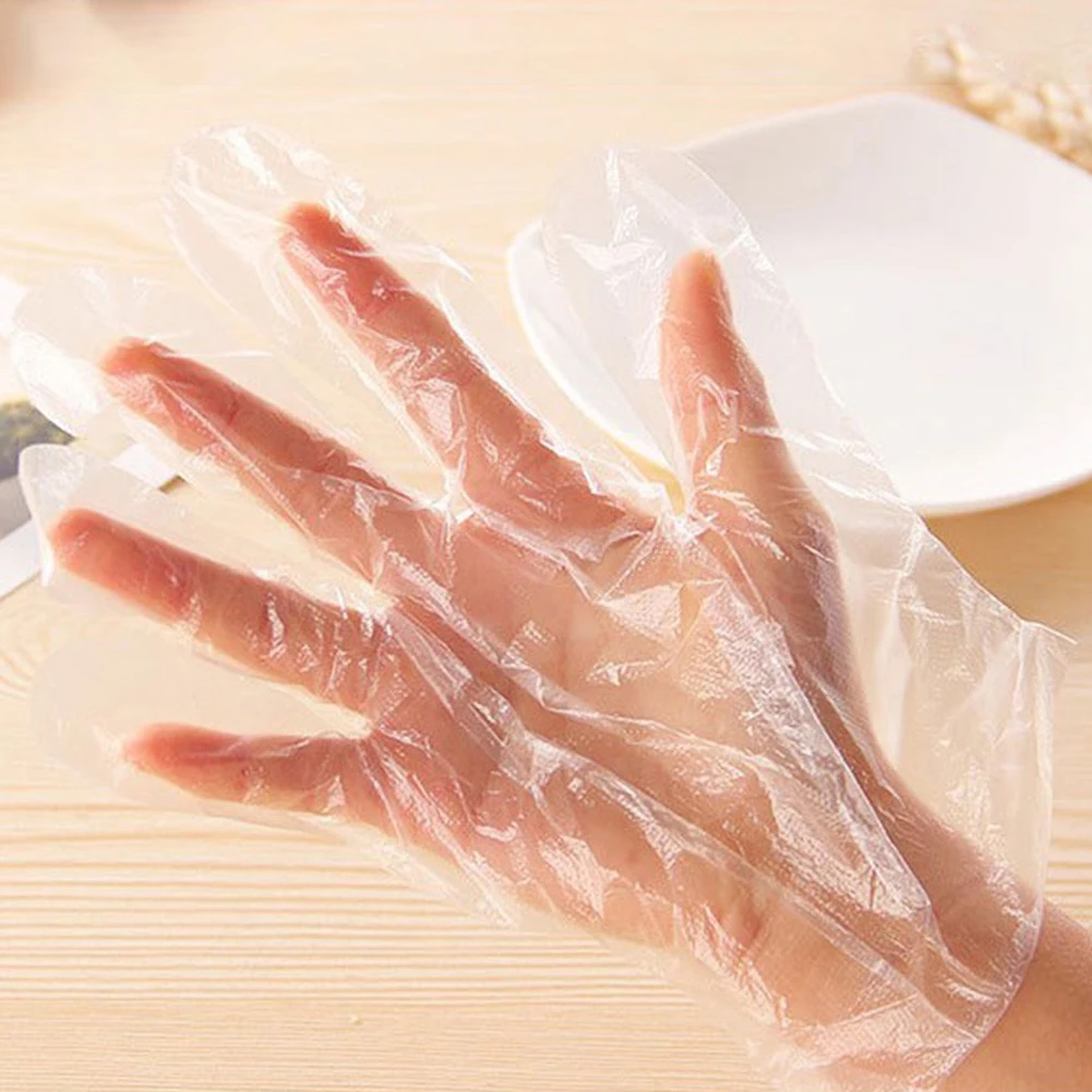 100PCS Disposable Gloves Transparent Waterproof Clean Hygienic Plastic Gloves Food Thickening Film Disposable Kitchenware