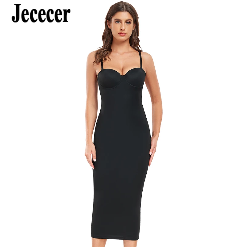 Jececer Body Reducer Woman Shapewear Butt Lifter Slimming Underwear Sexy Long Halter Dress Push Up Bra Hemline Split