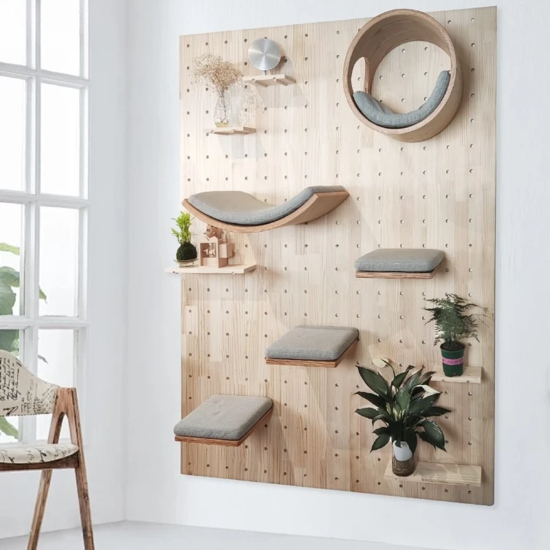 

Pegboard storage rack accessories, solid wood toys, wall-style cat jumping platform, cat climbing frame