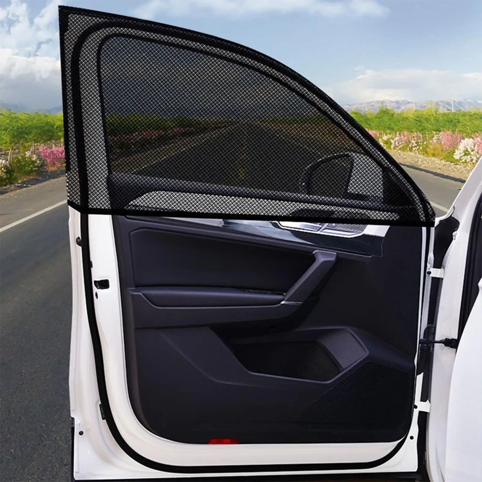 2pcs Car Rear Side Window Sunshade UV Protect Shield Mesh Prevent Mosquito Sunshine Privacy Protection Foldable Curtain