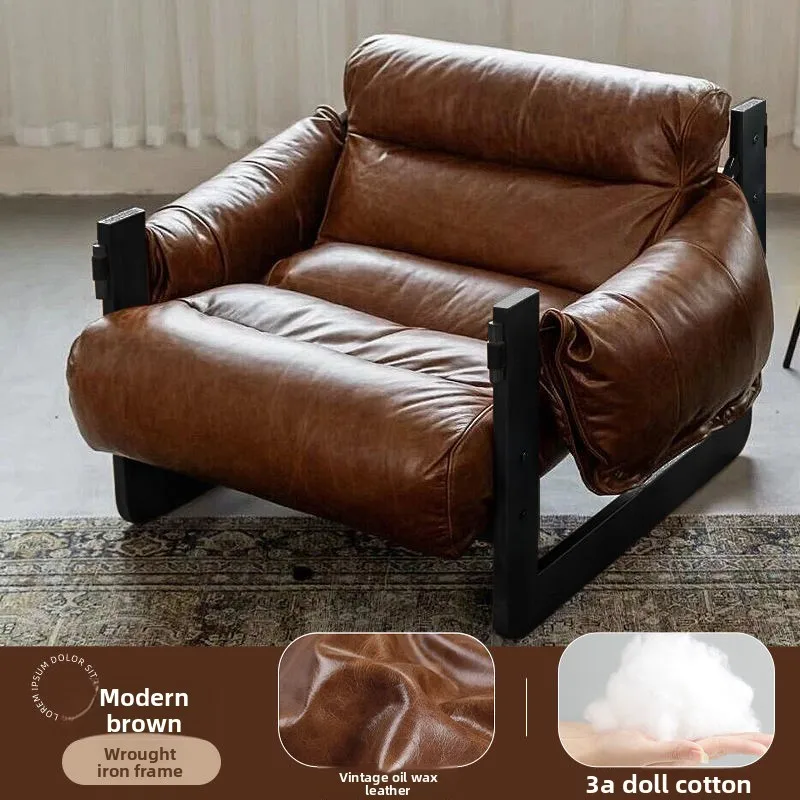 Sillón sofá Advanced Jersey Island, sillón de cuero antiguo para la sala de estar, sofá individual, sofá informal retro italiano