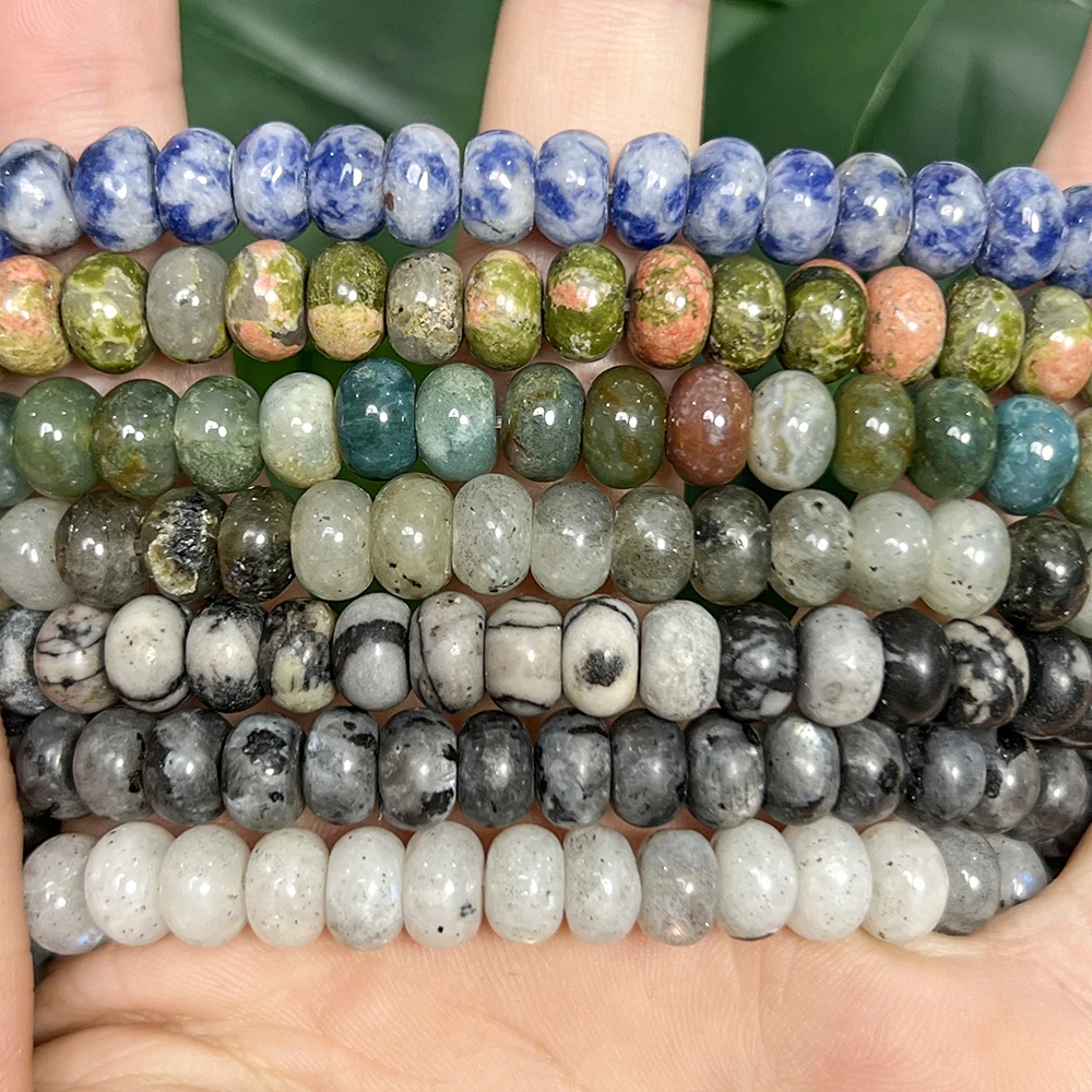 8x5mm Natural Stone Beads Black Webbed Jasper Rondelle Shape Spacer Loose Beads for Jewelry Making DIY Bracelet Necklace 15''