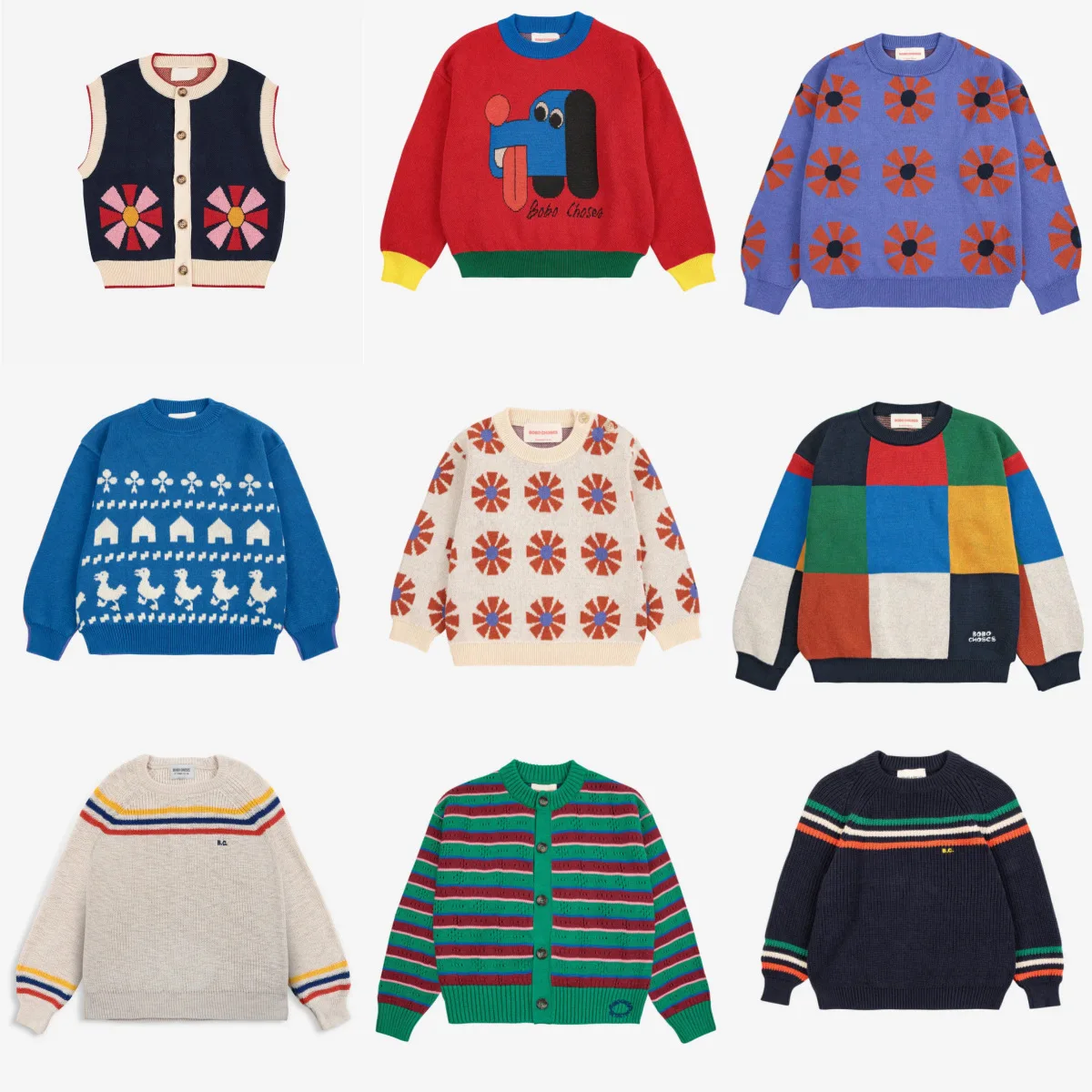 

Children's European And American Style Cartoon Long Knitted Cute Round Neck Sweater 2025 New Style BC Jacquard Knitted Sweater