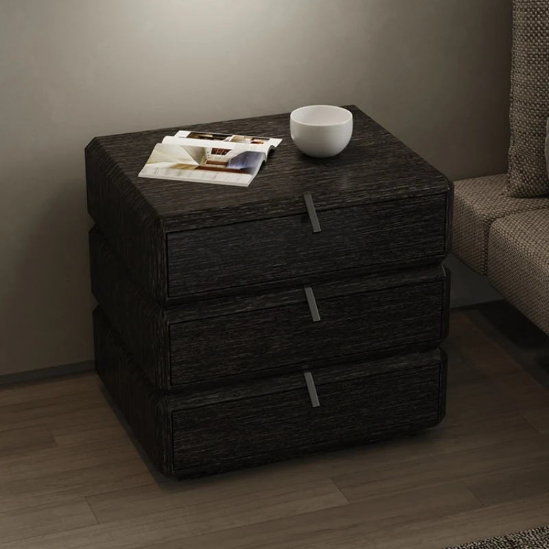 Industrial style simple bedroom walnut bedside rotating three-draw bedside table